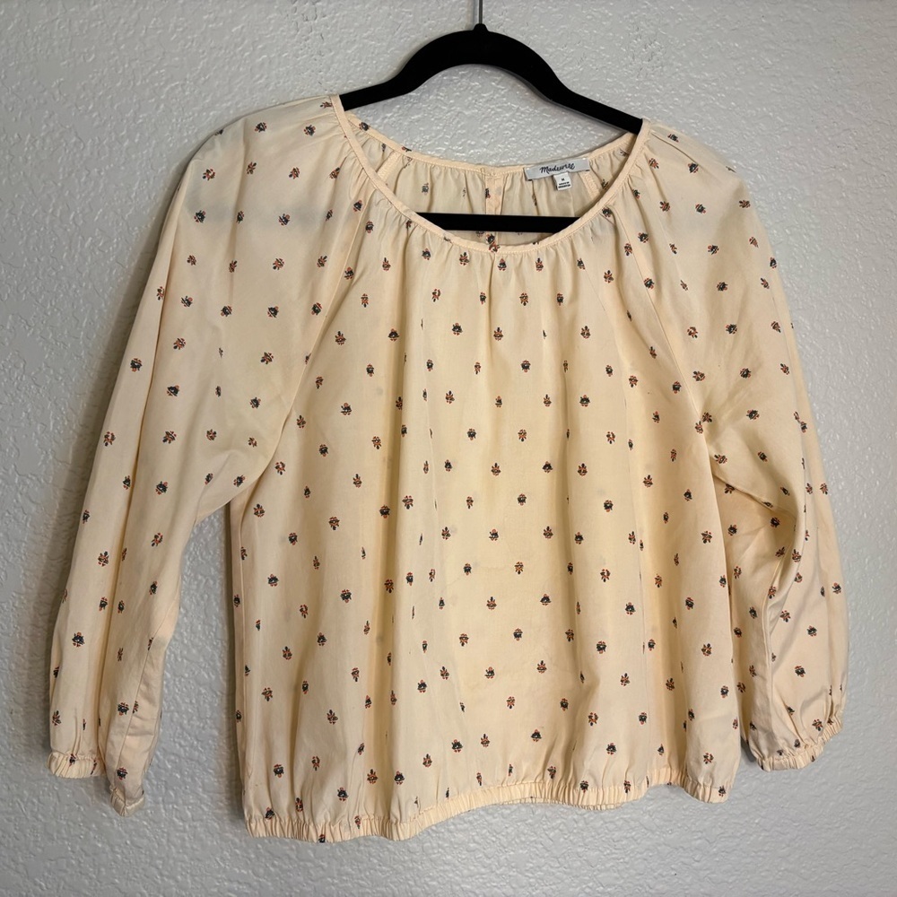 Madewell Floral cream colored puff sleeve and hem top